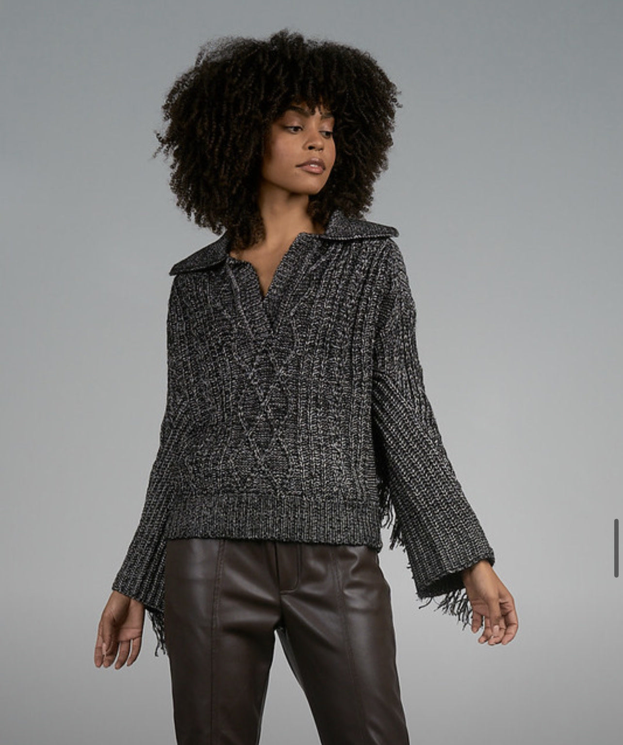 FRINGE DETAIL COLLAR SWEATER