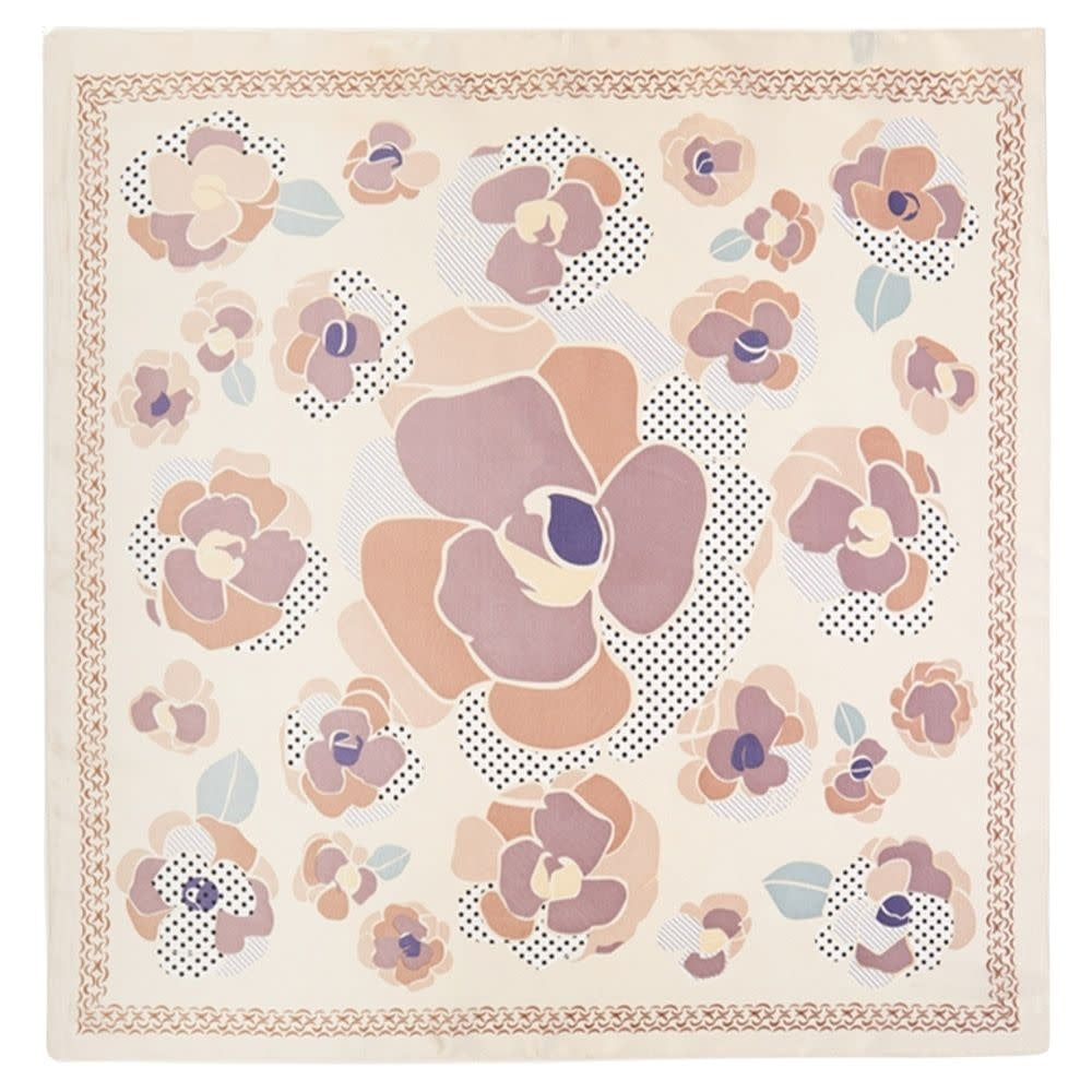 VINTAGE POPPY FLOWER TAUPE PRINT SILKY BANDANA