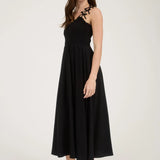 BOW STRAP SMOCKED MIDI DRESS