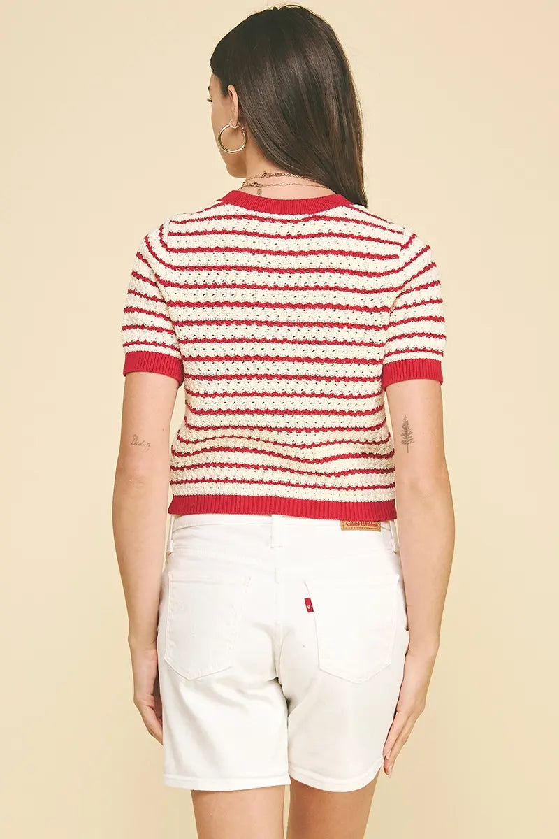 RED CROCHET SWEATER TOP