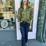 SMOCKED NECK BALLOON SLEEVE TOP