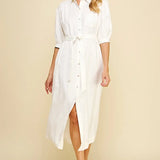 LINEN BUTTON DOWN MIDI DRESS
