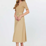 VNECK SSLV KNIT TOP MIDI
