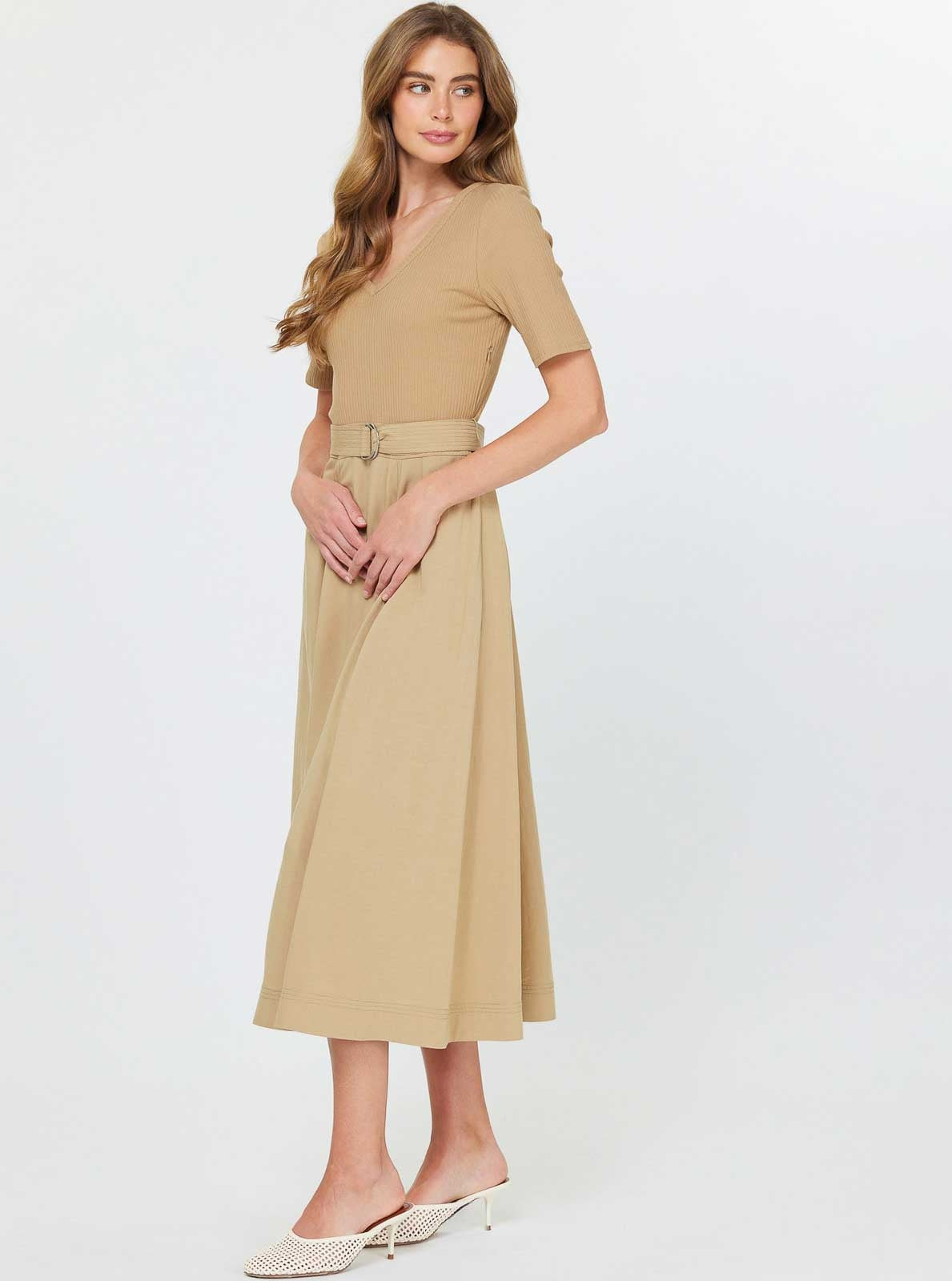 VNECK SSLV KNIT TOP MIDI