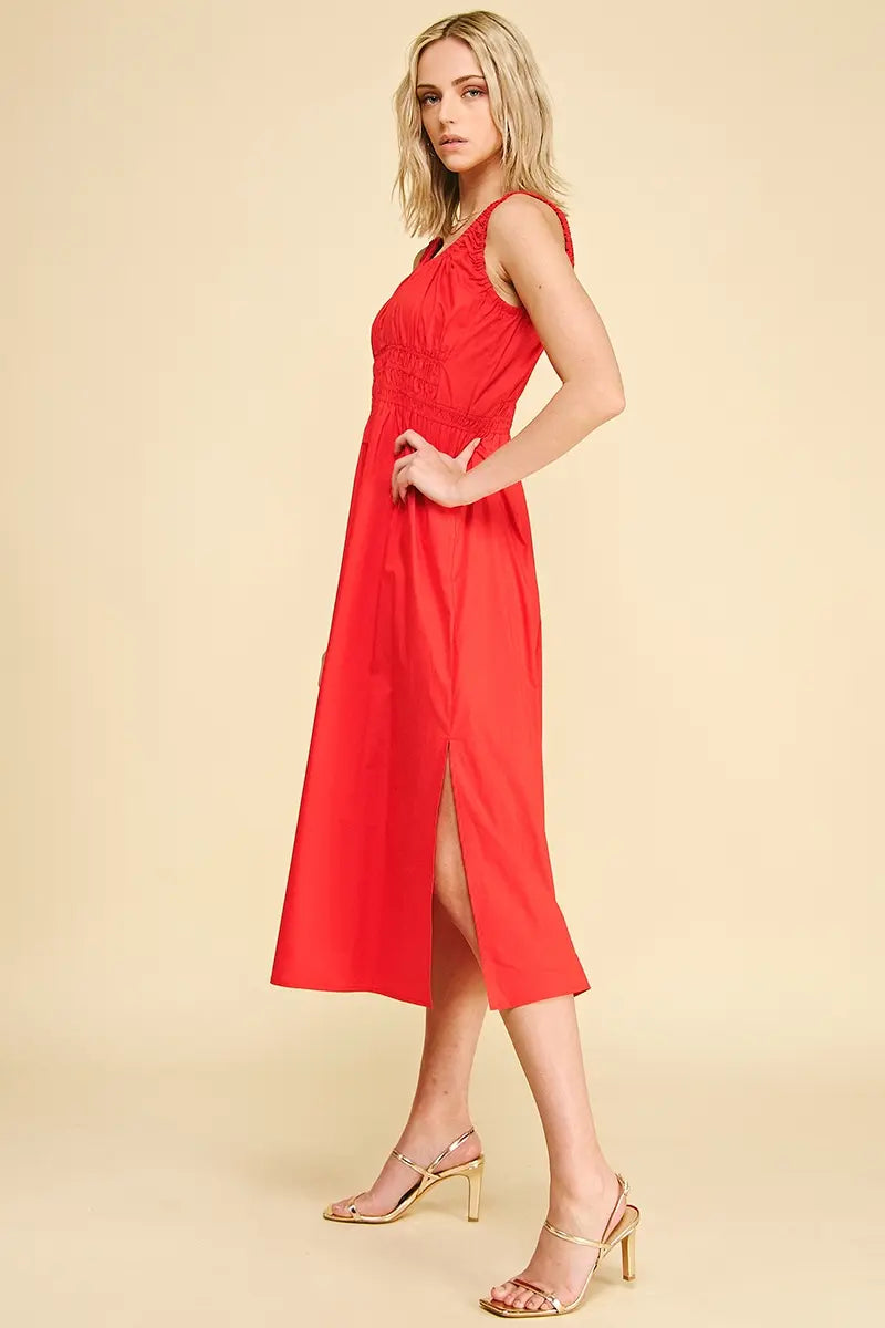 POPLIN  A LINE MIDI DRESS