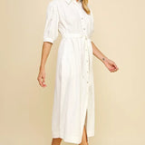 LINEN BUTTON DOWN MIDI DRESS
