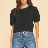 CABLE KNIT SHORT SLEEVE CARDIGAN