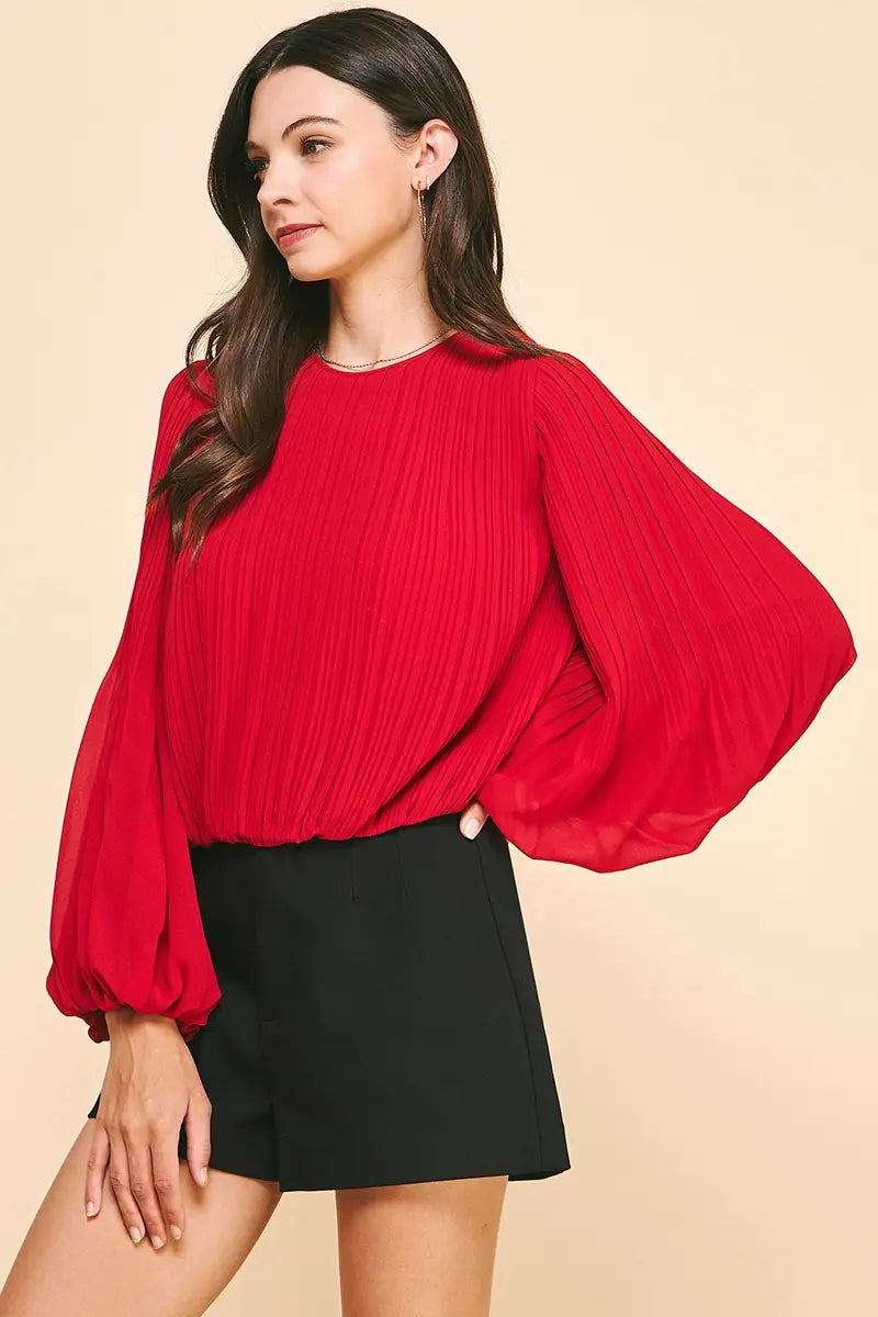 ACCORDIAN PLEATED LSLV TOP W/ELASTIC WAIST