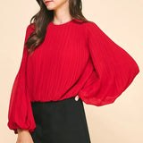 ACCORDIAN PLEATED LSLV TOP W/ELASTIC WAIST