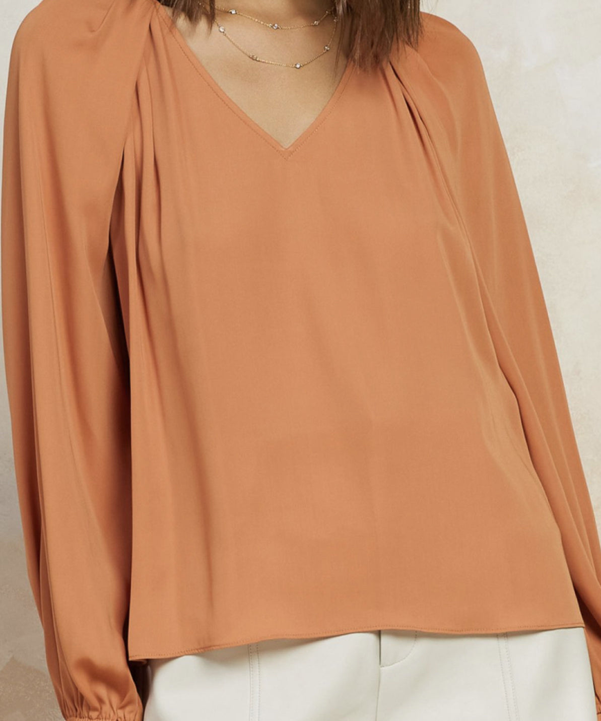 V NECK FOLDED SHOULDER TOP