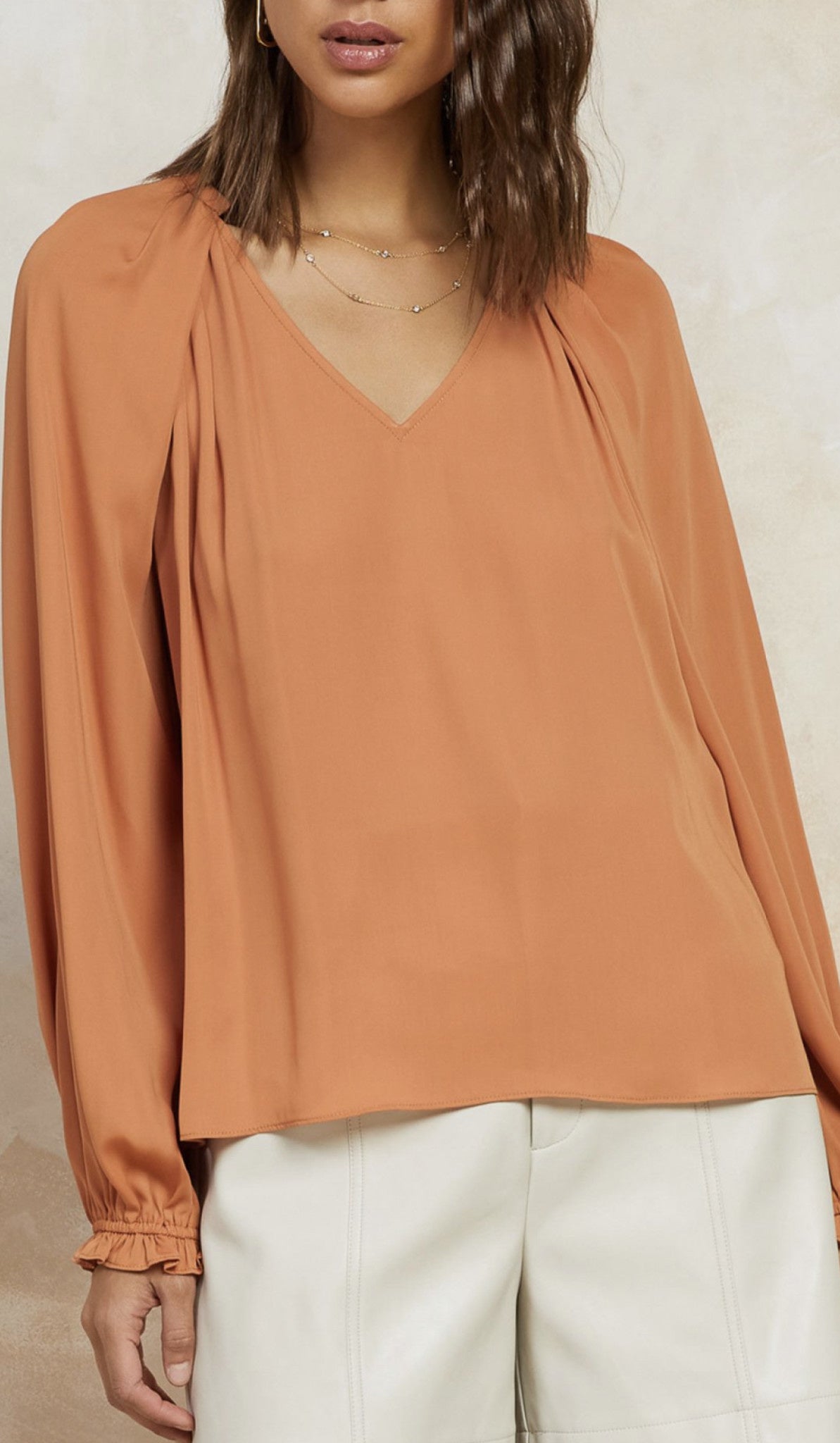 V NECK FOLDED SHOULDER TOP