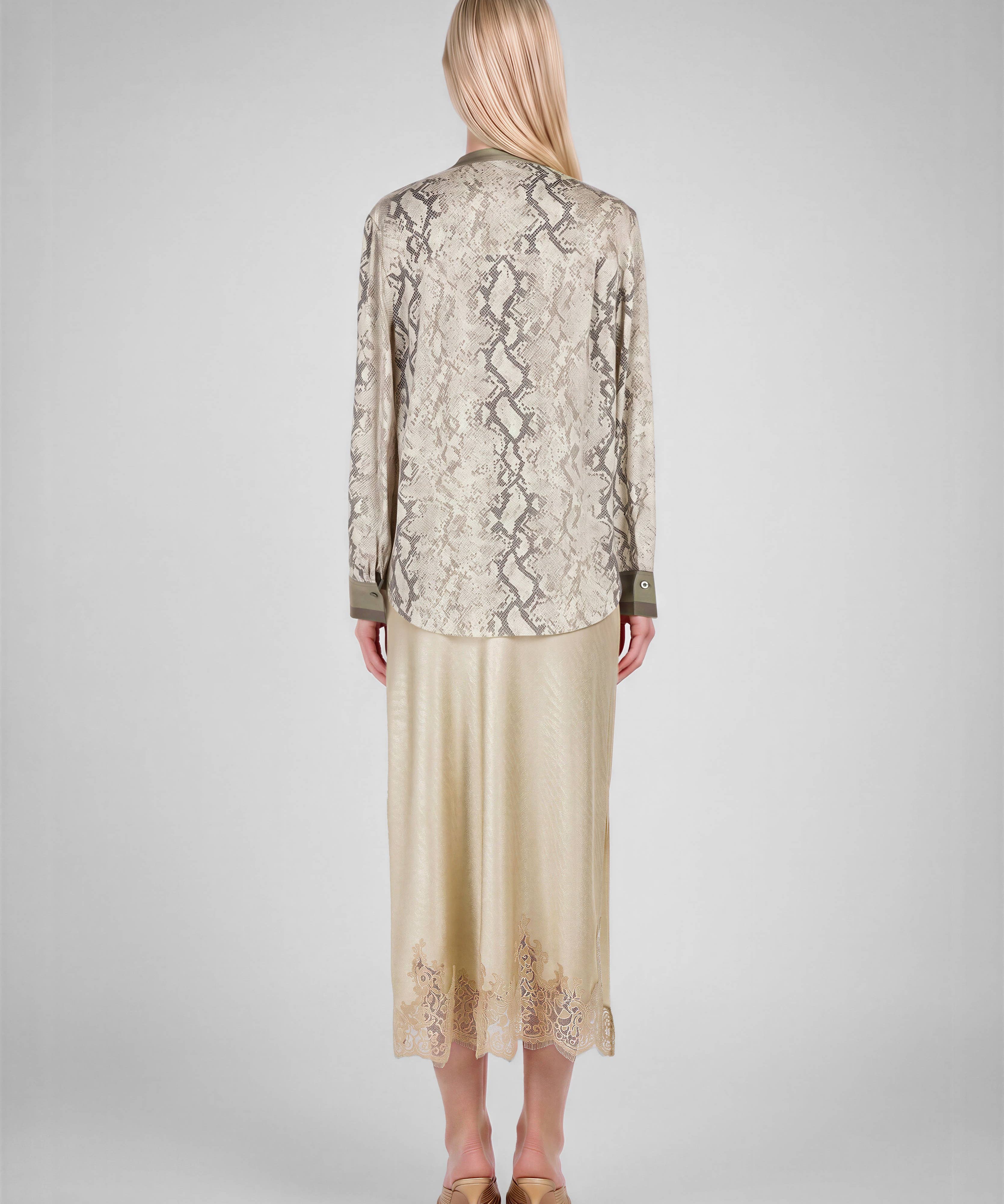 Snakeskin Printed Button-down Blouse