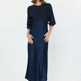 3/4 SLV MIXED MEDIA DRESS