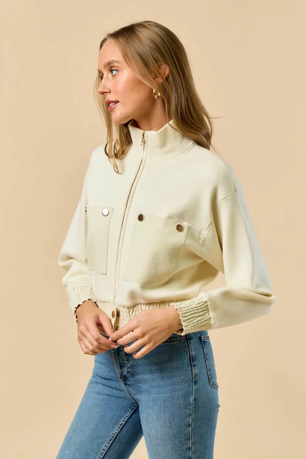 MOCK NECK ZIP UP JACKET