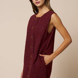 Pattern Embroidery Button Down Mini Shift Dress