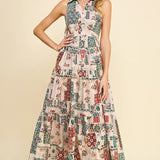 SLEEVELESS PRINT TIERED MAXI DRESS