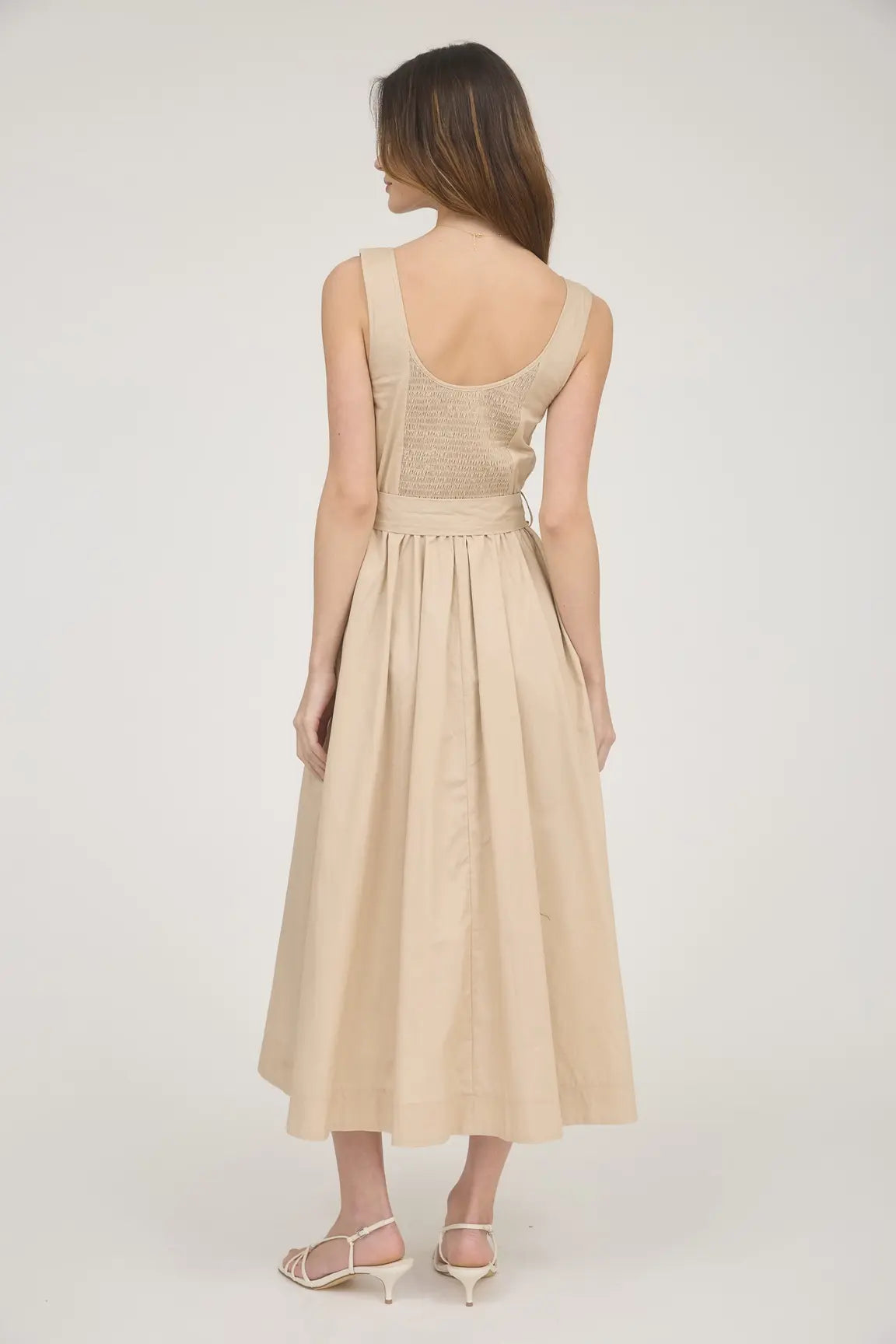 SLVLESS A-LINE MIDI W/ TIE BELT