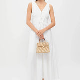 V VECK PLEATED MIDI DRESS