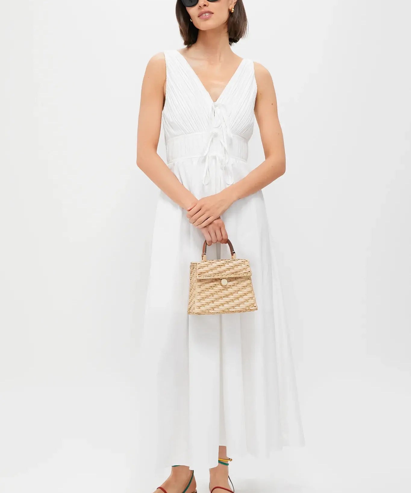 V VECK PLEATED MIDI DRESS
