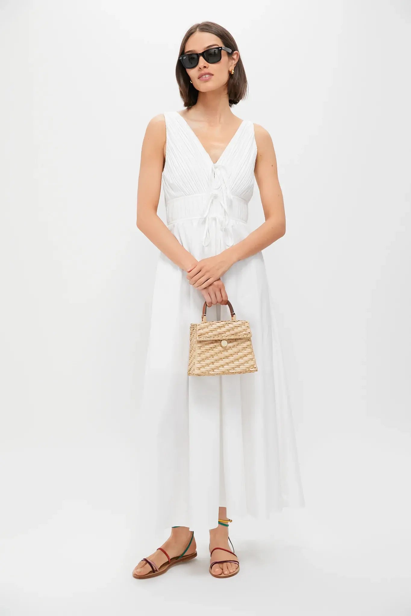 V VECK PLEATED MIDI DRESS