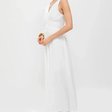 V VECK PLEATED MIDI DRESS