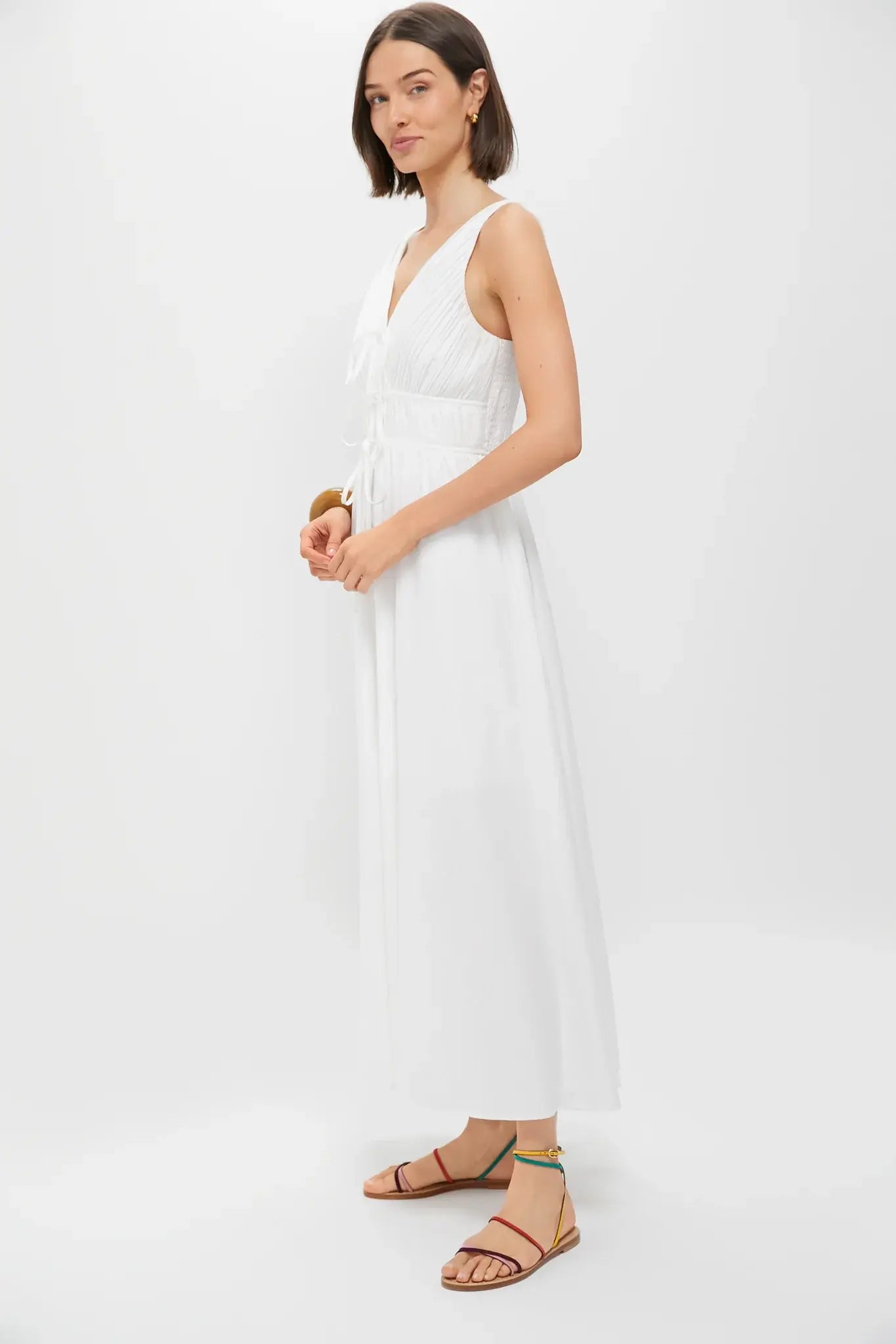 V VECK PLEATED MIDI DRESS