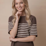 SSLV KNIT STRIPE BROWN TOP