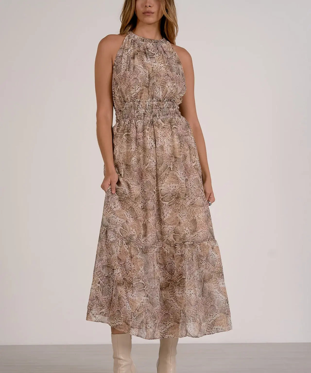 SNAKE SKIN PATTERNED MIDI