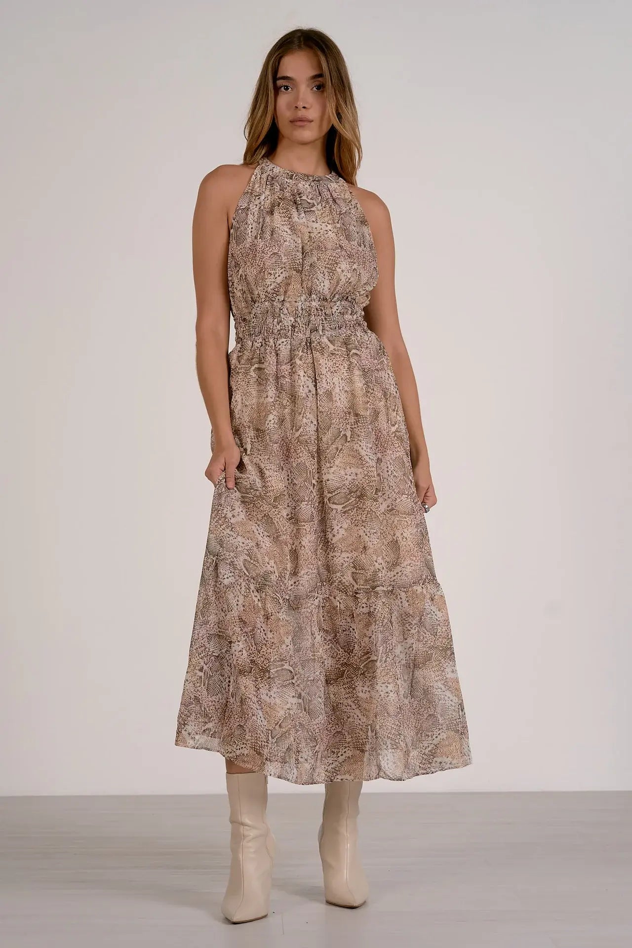 SNAKE SKIN PATTERNED MIDI