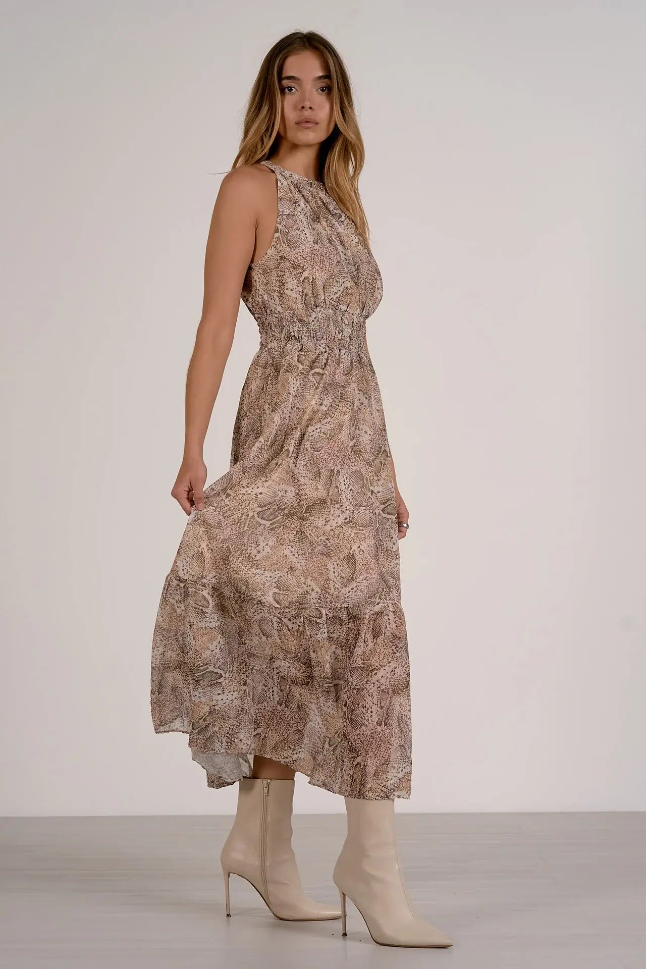 SNAKE SKIN PATTERNED MIDI