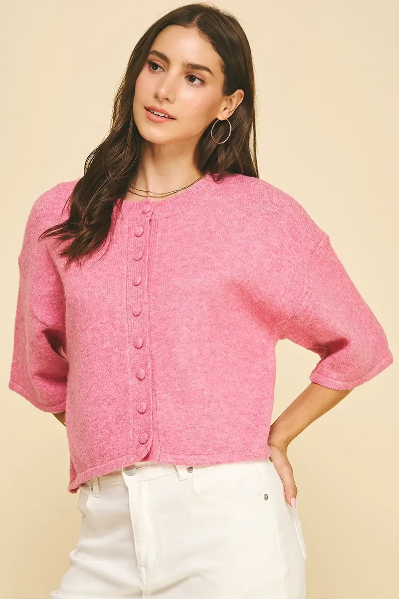 BUTTON DOWN SSLV SWEATER