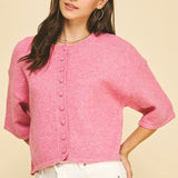 BUTTON DOWN SSLV SWEATER