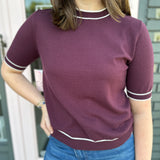 Burgundy Fine Knit Contrast Top