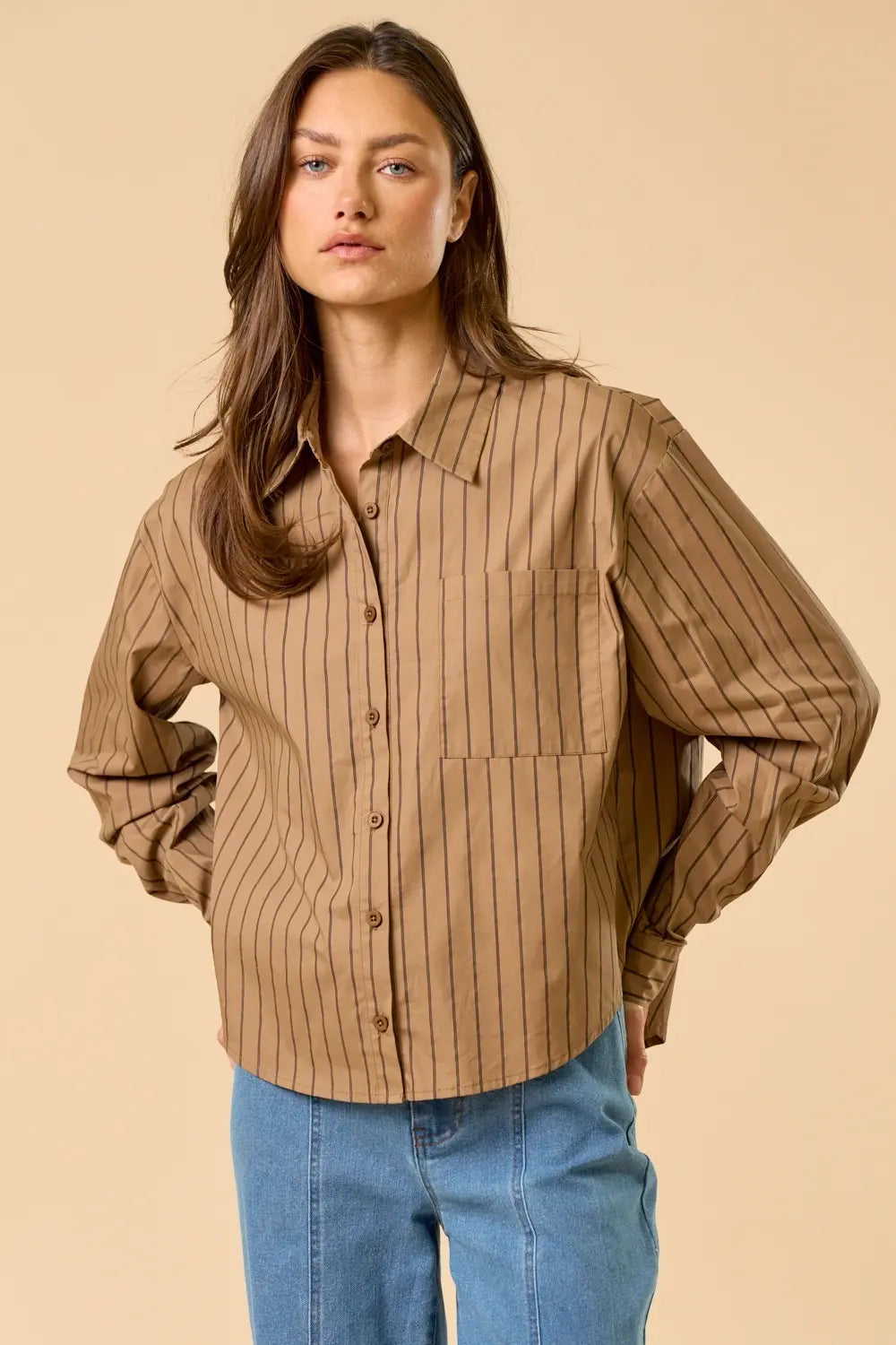 STRIPED BUTTON DOWN BLOUSE