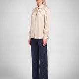 Satin Tie-Neck Long Sleeve Blouse