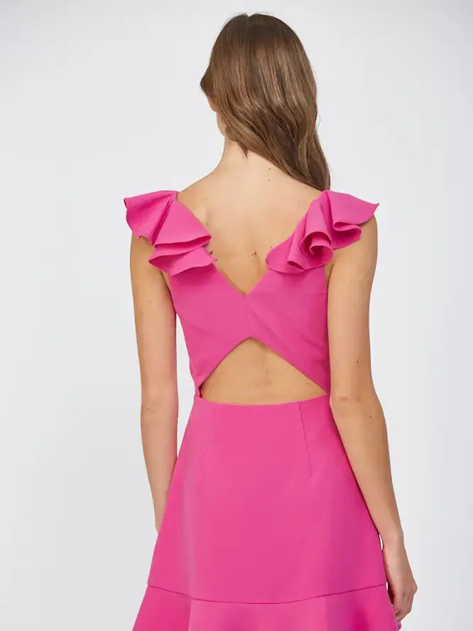 RUFFLED SHOULDER OPEN BACK MINI