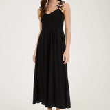 BOW STRAP SMOCKED MIDI DRESS