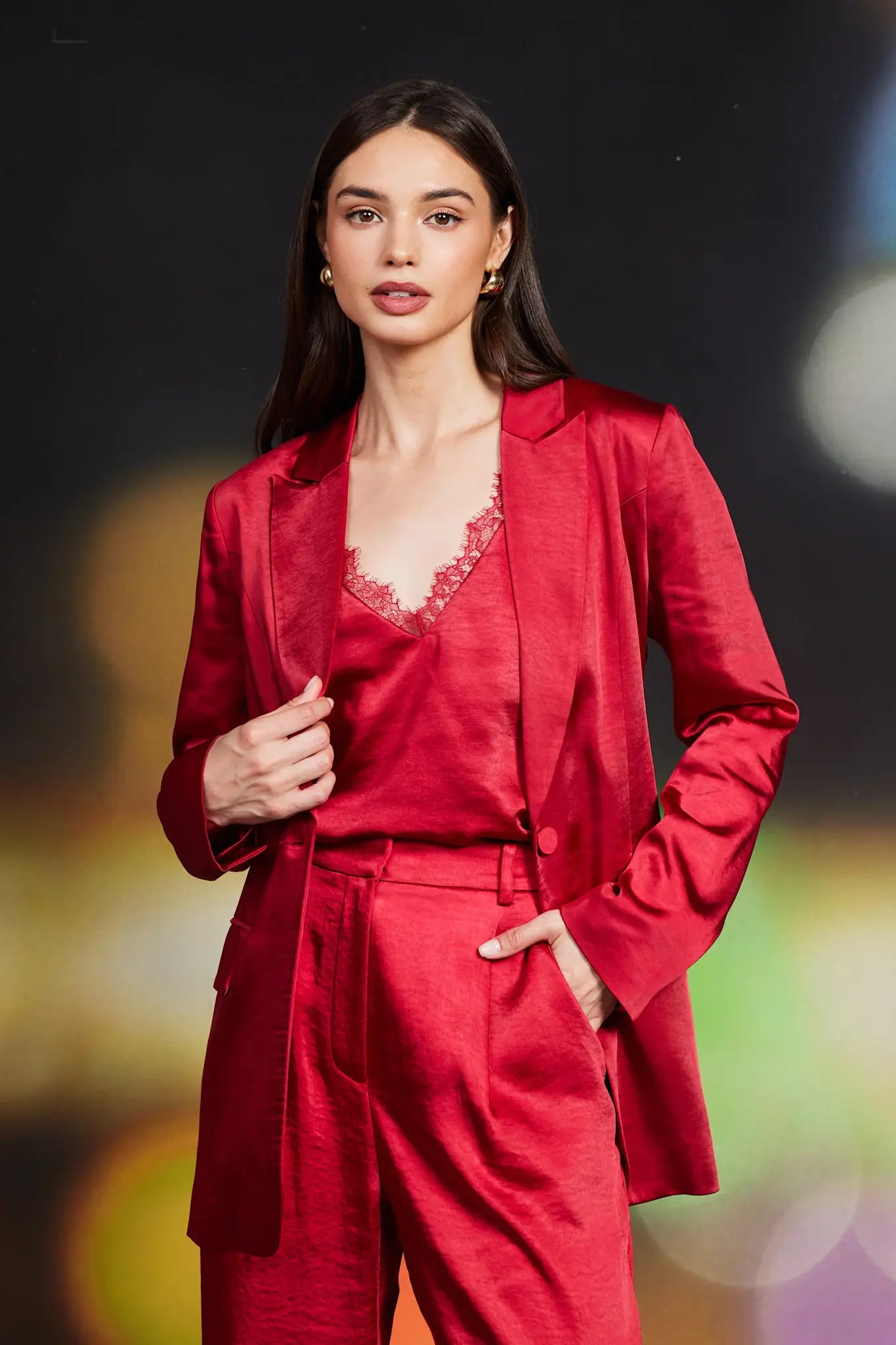 SINGLE BUTTON WINTER SATIN BLAZER