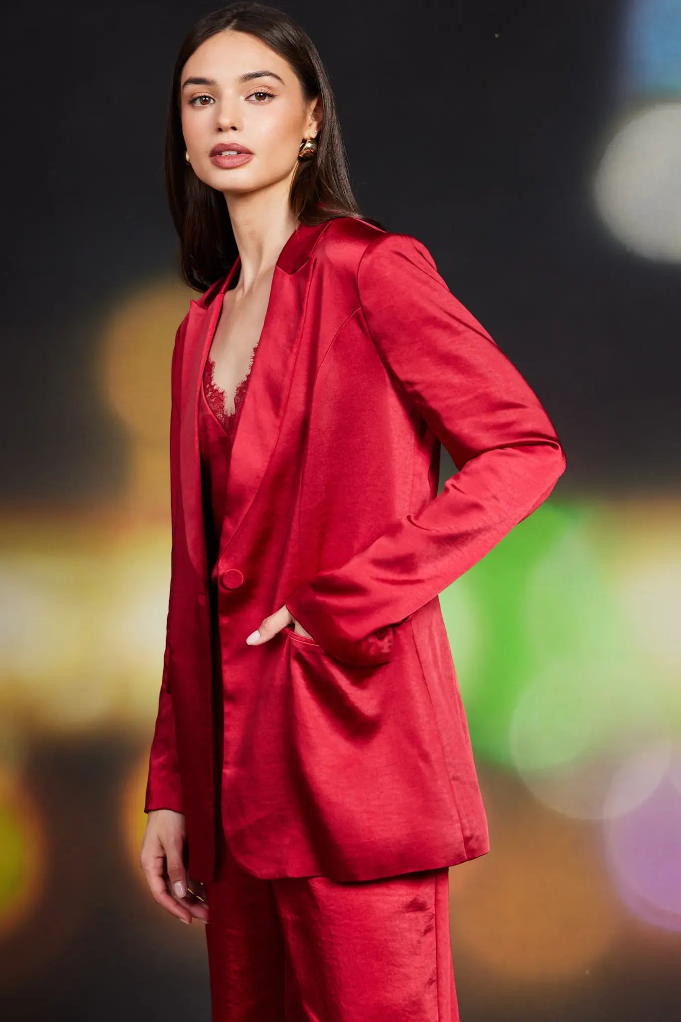 SINGLE BUTTON WINTER SATIN BLAZER
