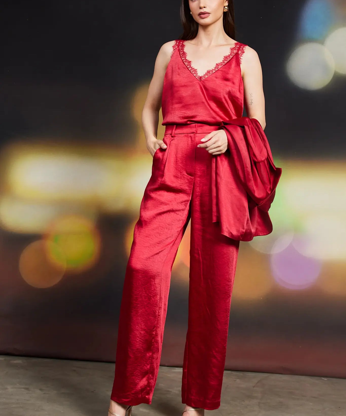 WINTER SATIN ELASTIC TROUSERS
