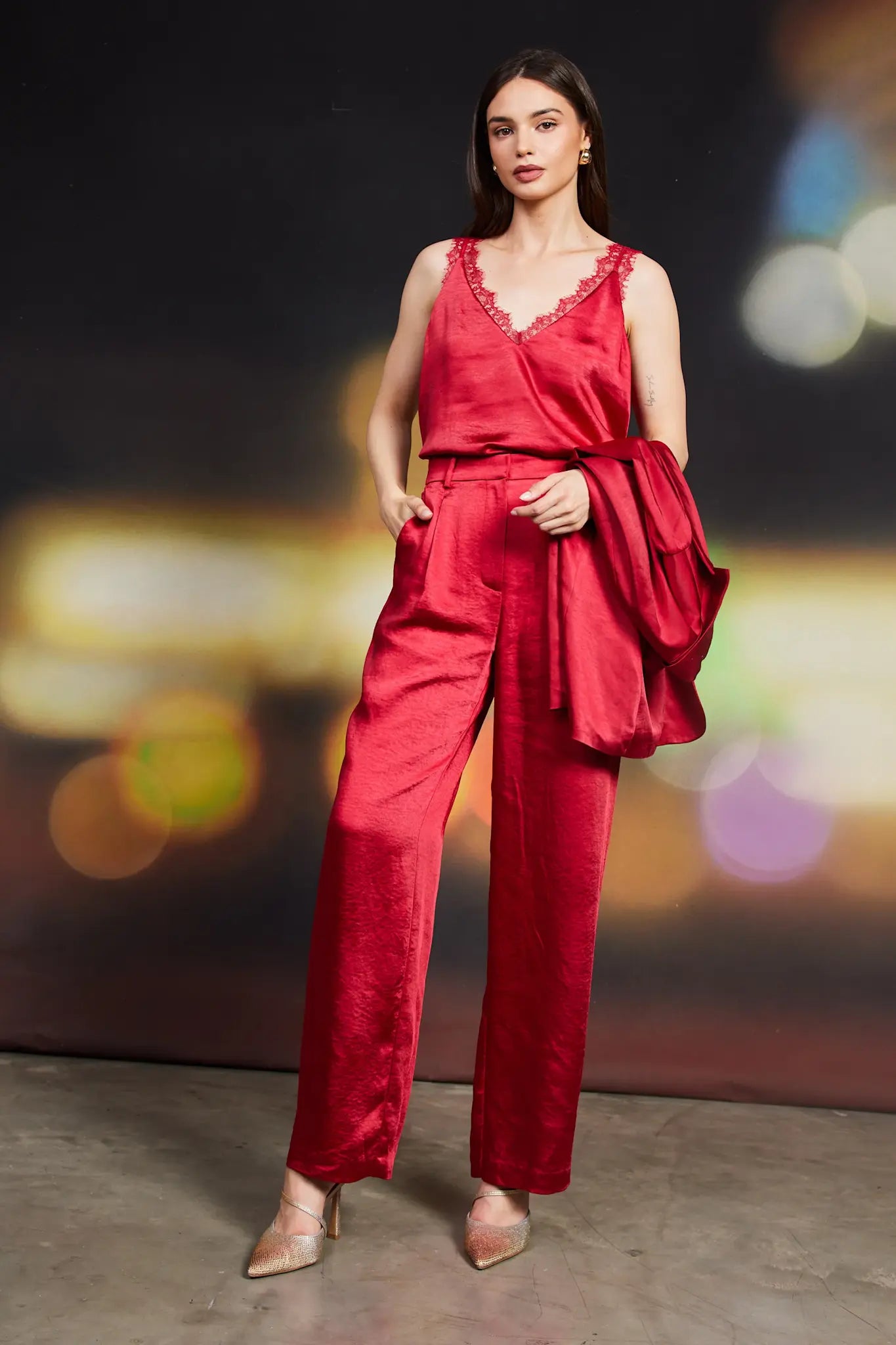 WINTER SATIN ELASTIC TROUSERS