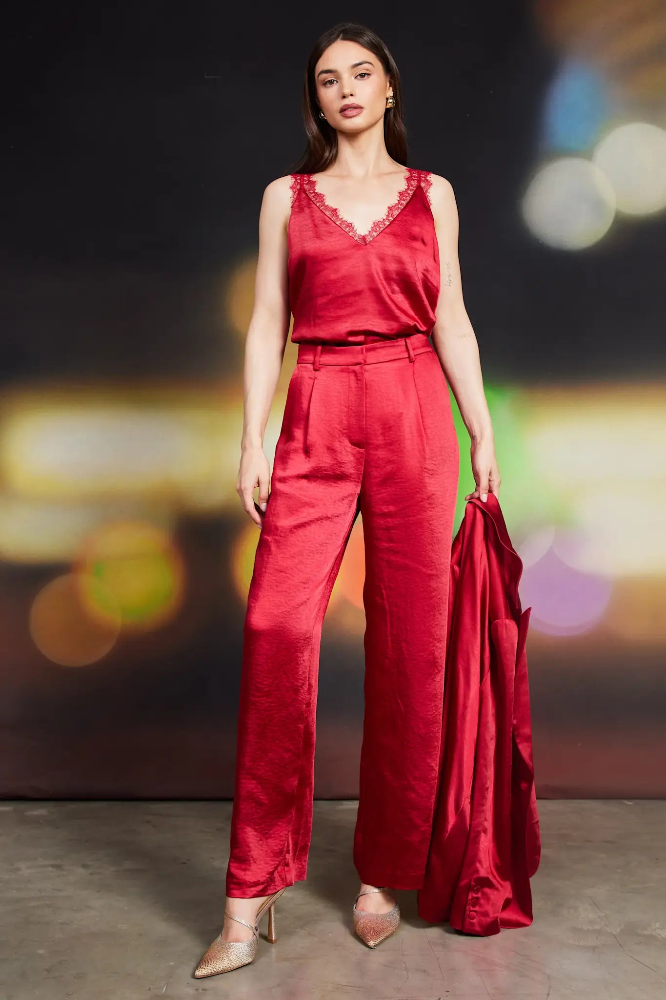 WINTER SATIN ELASTIC TROUSERS