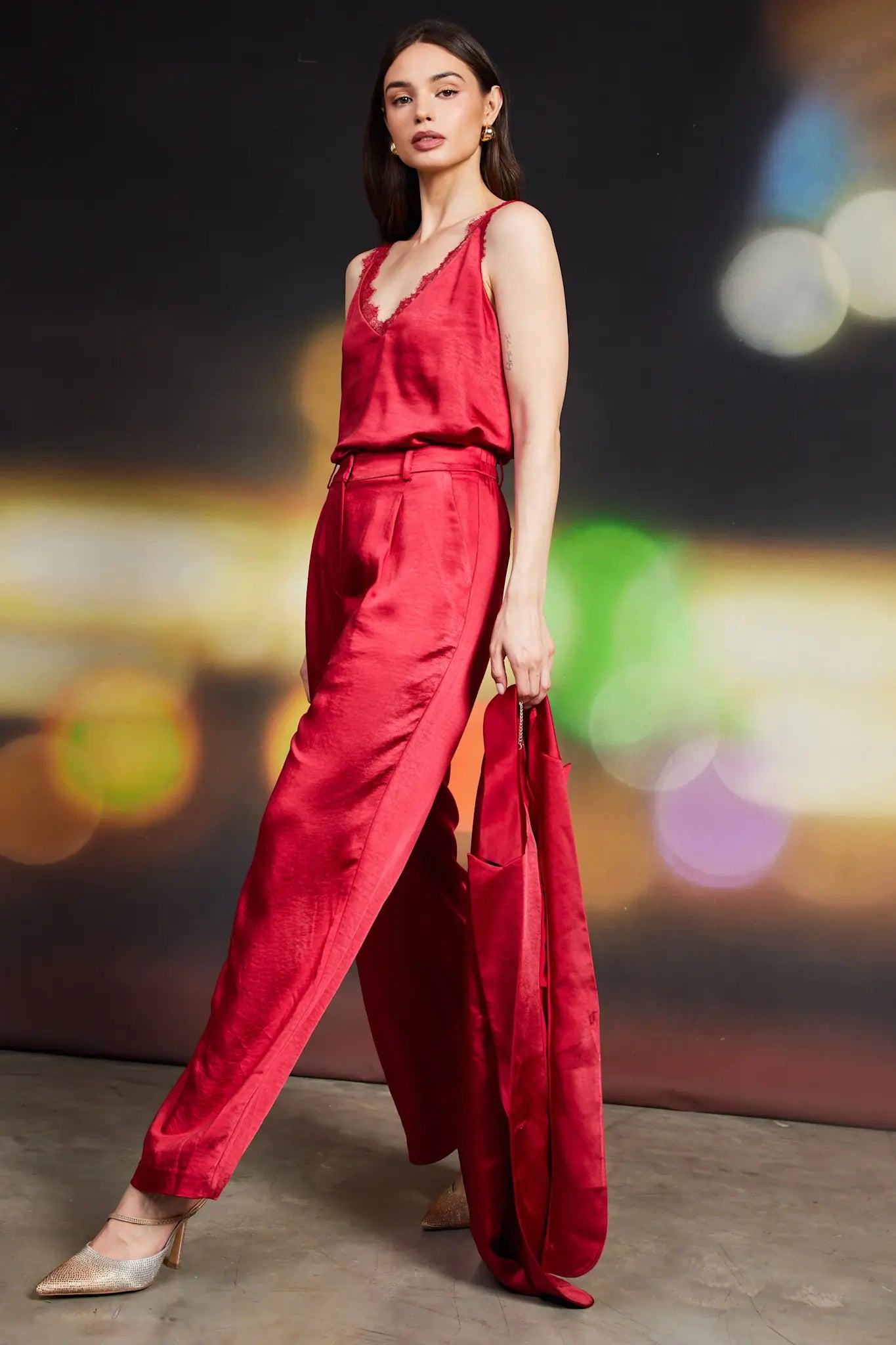 WINTER SATIN ELASTIC TROUSERS