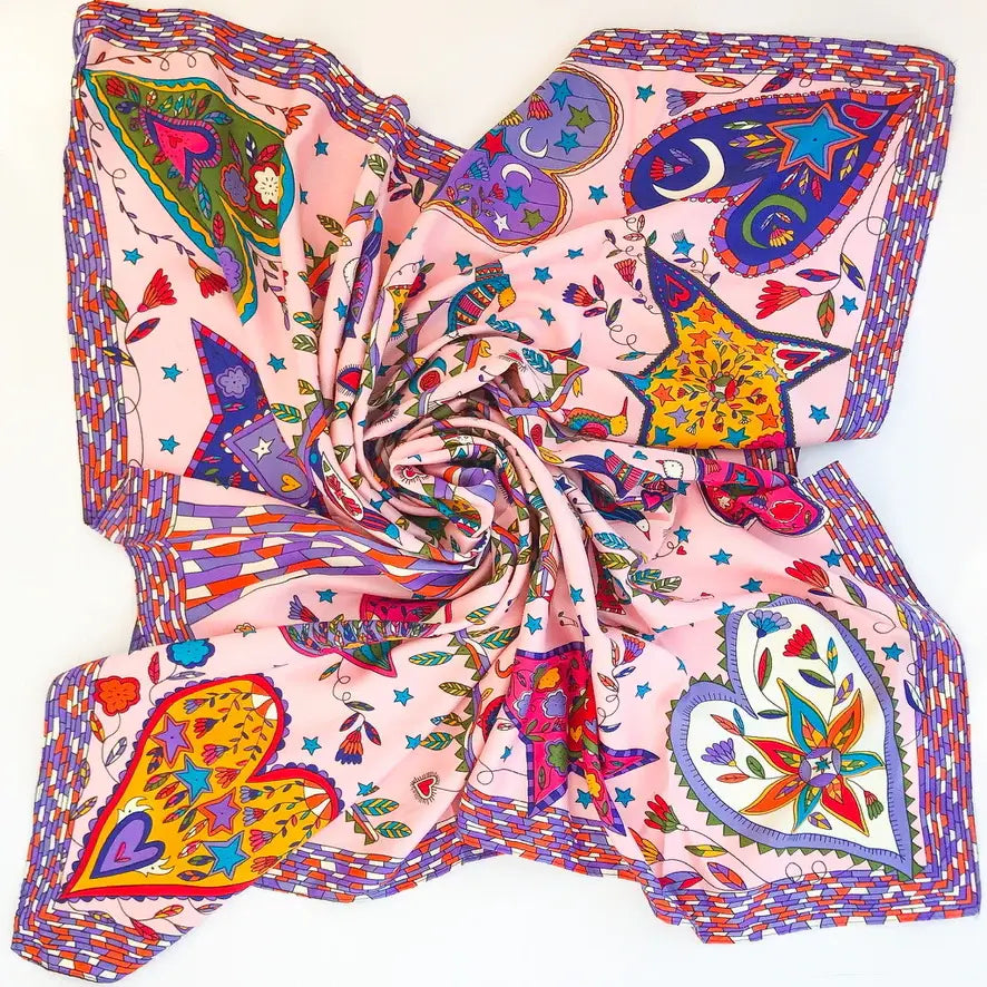 XL PRINTED SCARF (PINK AND BLUE)