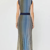 STRIPED SSLV MIDI DRESS W TIE