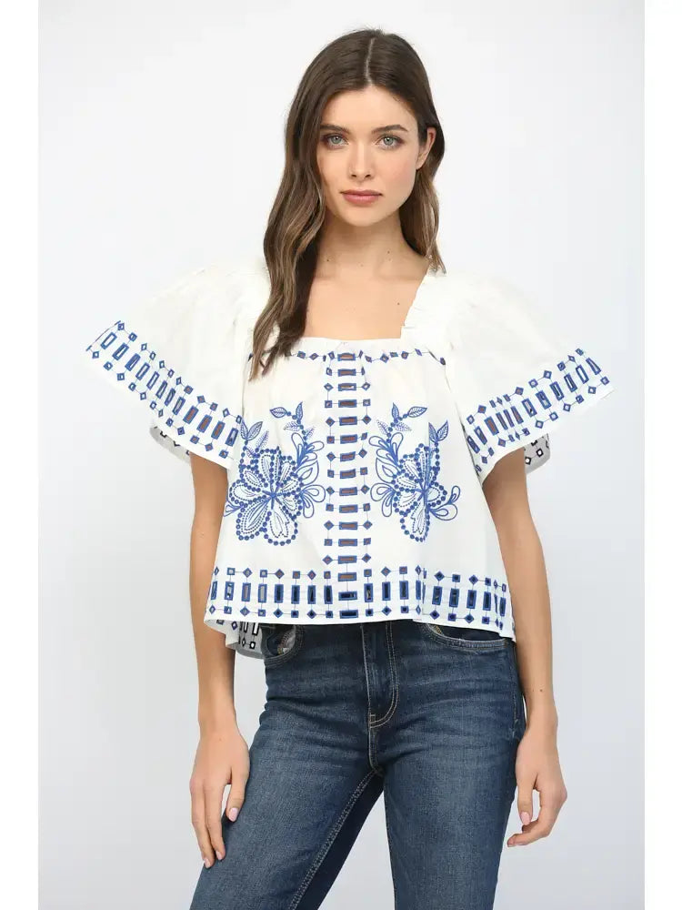 TEDDY RUFFLED SSLV FLORAL TOP