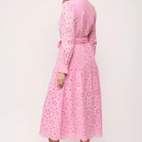 LAYTON BELTED BUTTON DOWN LACE MIDI DRESS