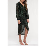 SEQUIN SURPLICE MIDI DRESS