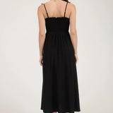 BOW STRAP SMOCKED MIDI DRESS