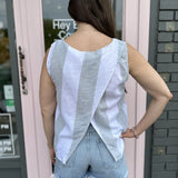 KELIS WIDE STRIPED SLVLESS LINEN TOP